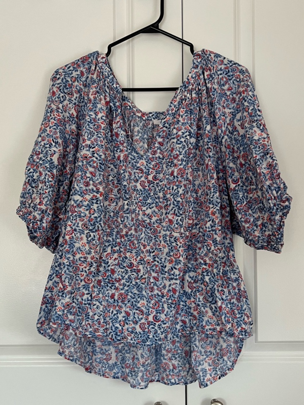 GAP Blue and Pink Ruffled 3/4 Sleeve Blouse